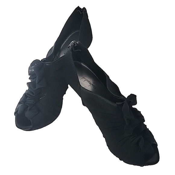 Jacqueline Ferrar Jovana Black Chiffon Ruffle Stilleto Shoes Sz 7.5 M - Picture 12 of 16